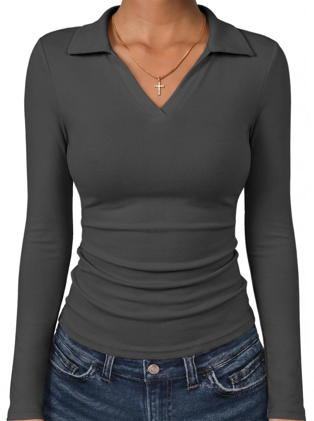 ANRABESS Womens Long Sleeve Fitted Polo Shirts Fall Business Casual Top