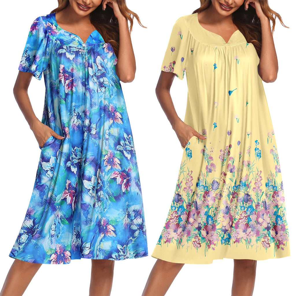 Ekouaer 2 Pack House Dresses for Women with Pockets Short Sleeve Moo Moos
