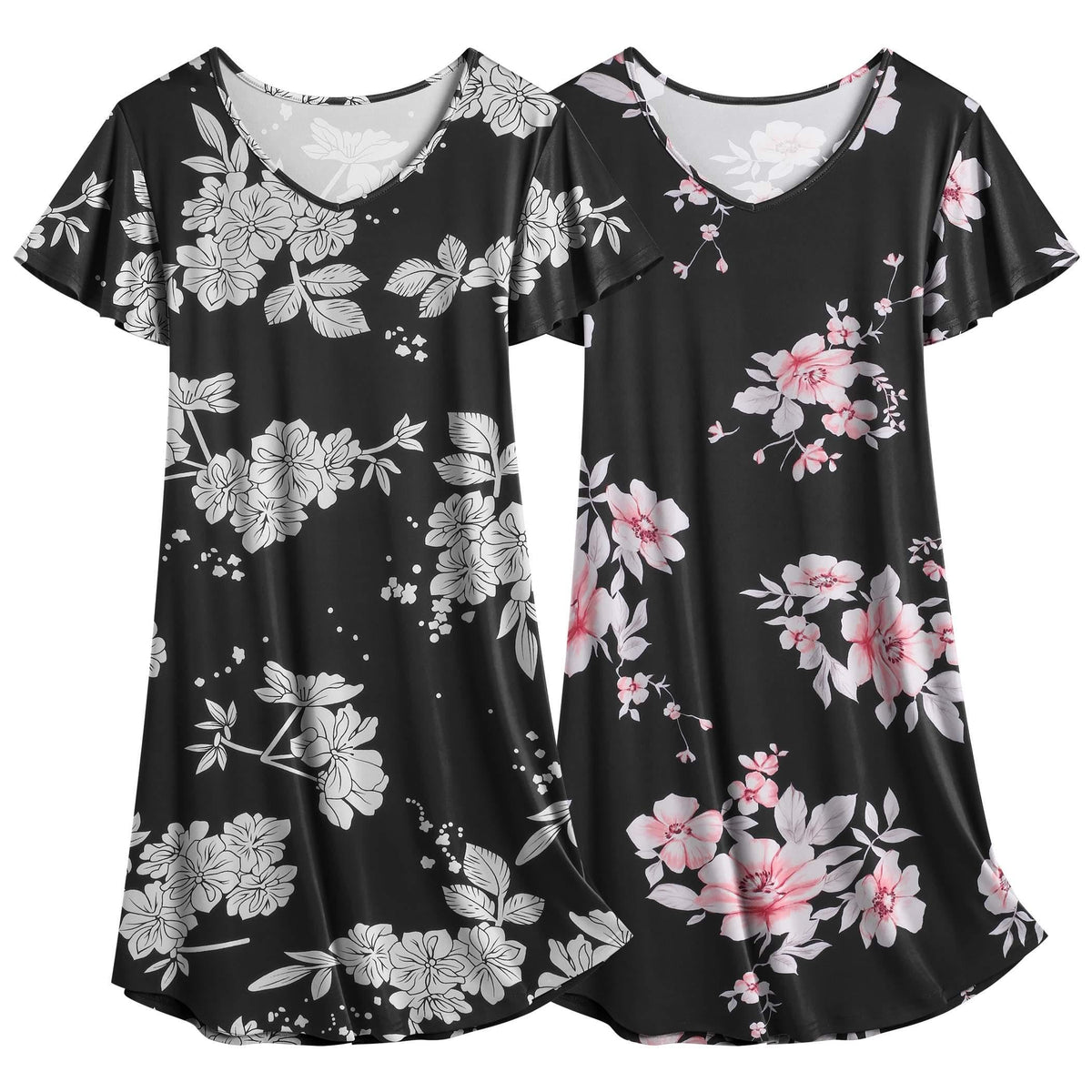 Ekouaer 2 Pack Nightgowns for Women Short Sleeve Nightshirt Soft Sleepdress