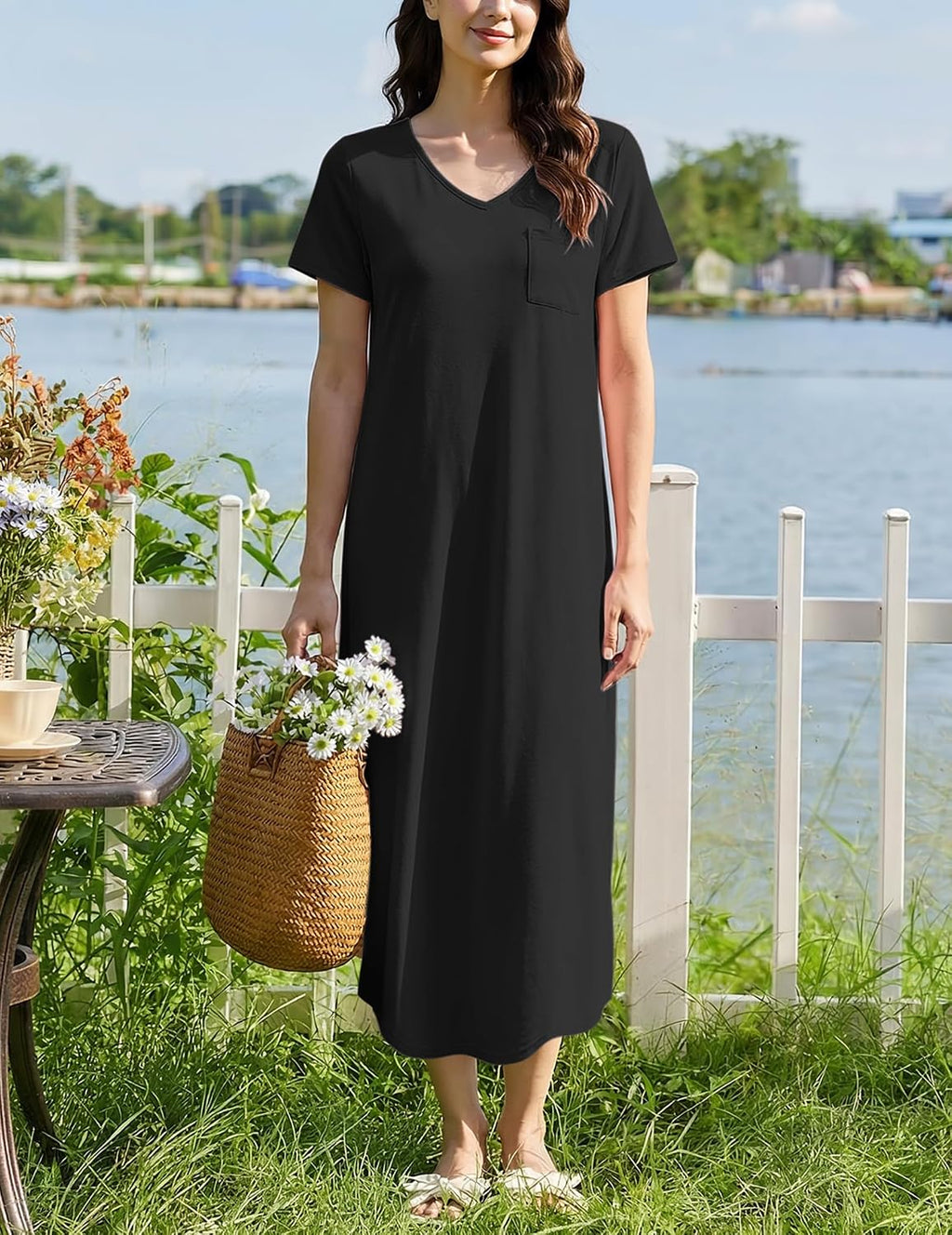 Ekouaer Long Nightgowns for Women Bamboo Viscose Short Sleeve Sleepshirt