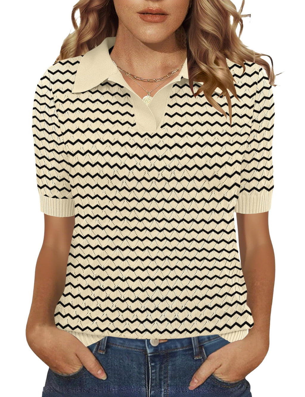 Rapbin Womens Short Sleeve Knit Polo Shirts Summer Spring Sweater Tops