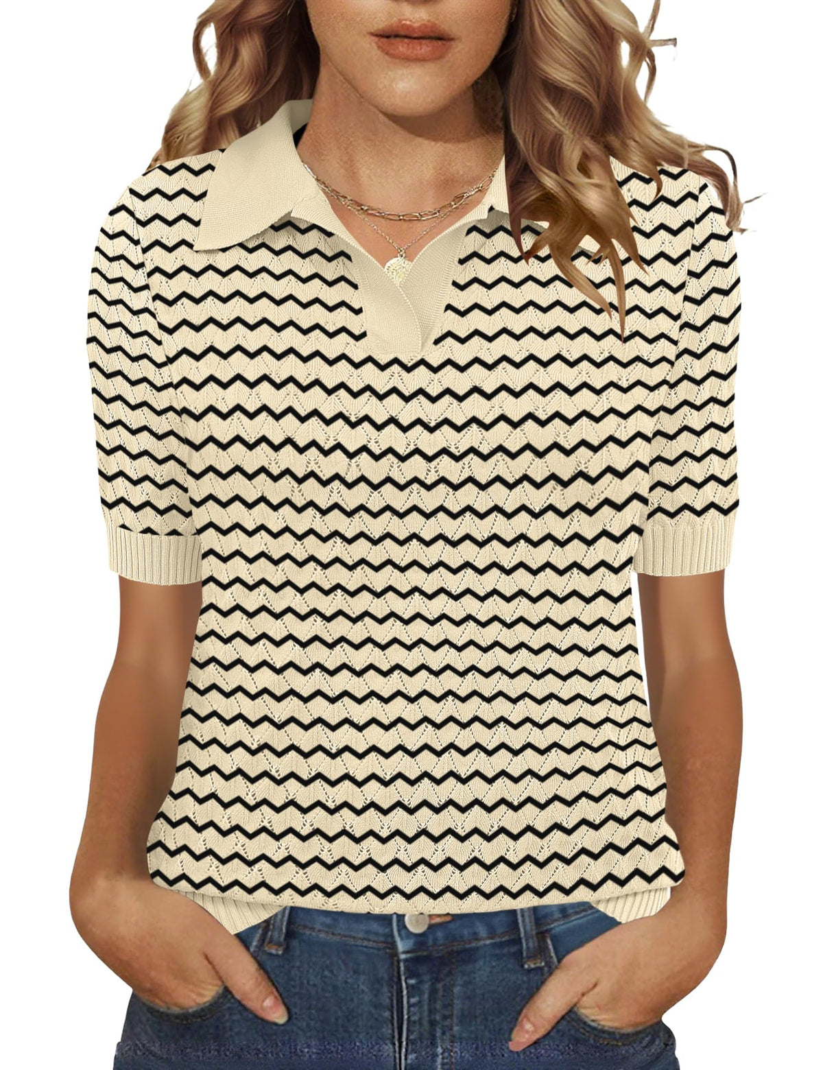 Rapbin Womens Short Sleeve Knit Polo Shirts Summer Spring Sweater Tops