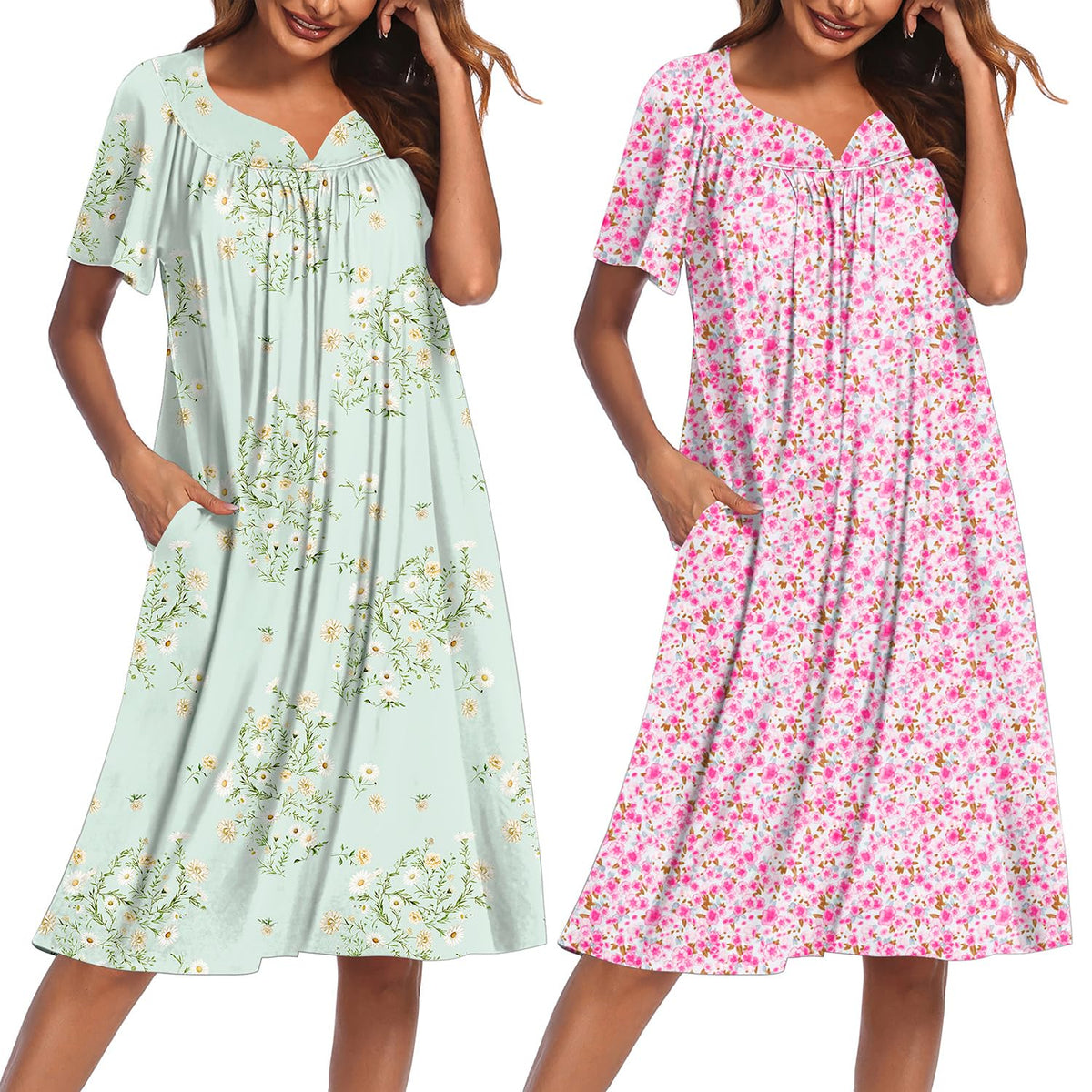 Ekouaer 2 Pack House Dresses for Women with Pockets Short Sleeve Moo Moos