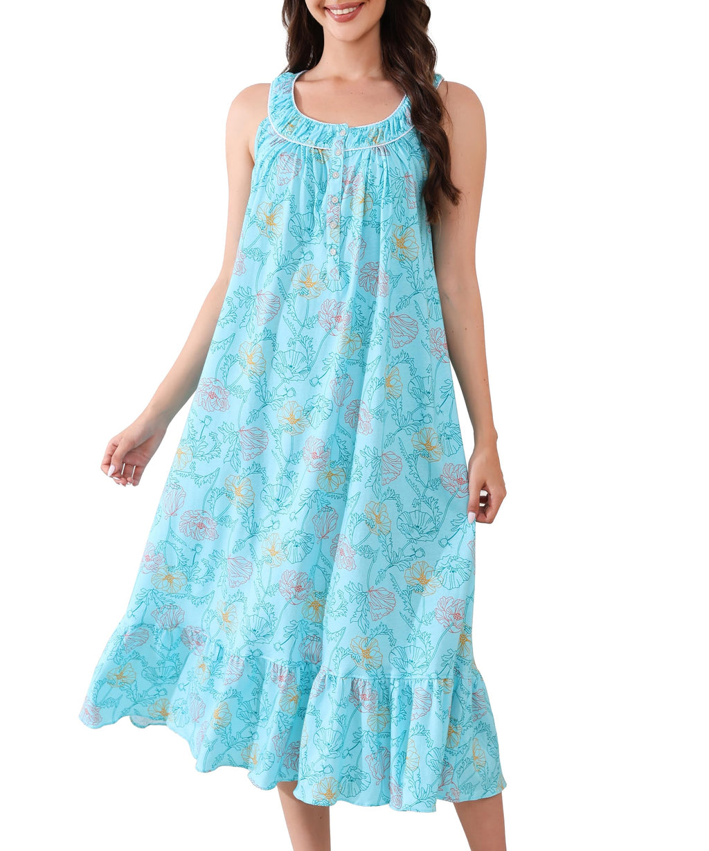 IZZY + TOBY 100% Cotton Nightgowns for Women Soft Ladies Gowns Sleepwear Long Sleeveless Nightgown