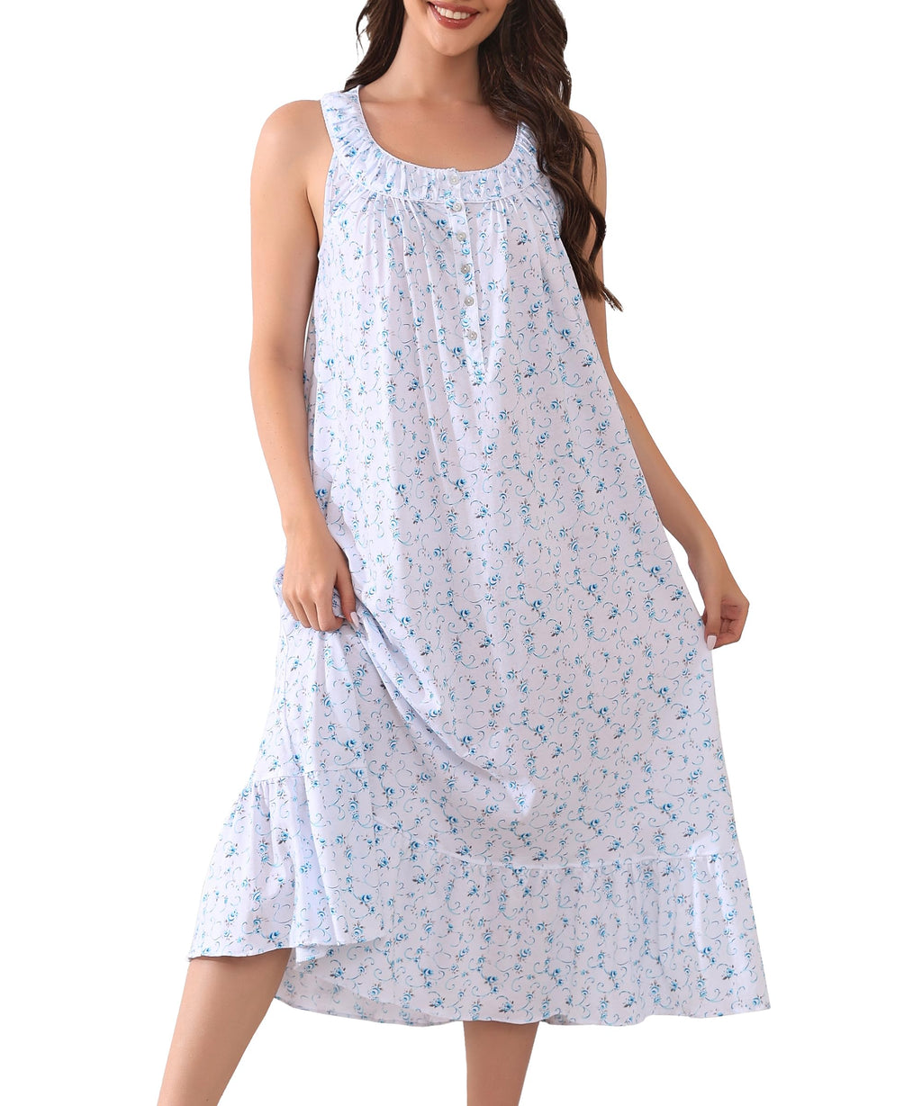 IZZY + TOBY 100% Cotton Nightgowns for Women Soft Ladies Gowns Sleepwear Long Sleeveless Nightgown