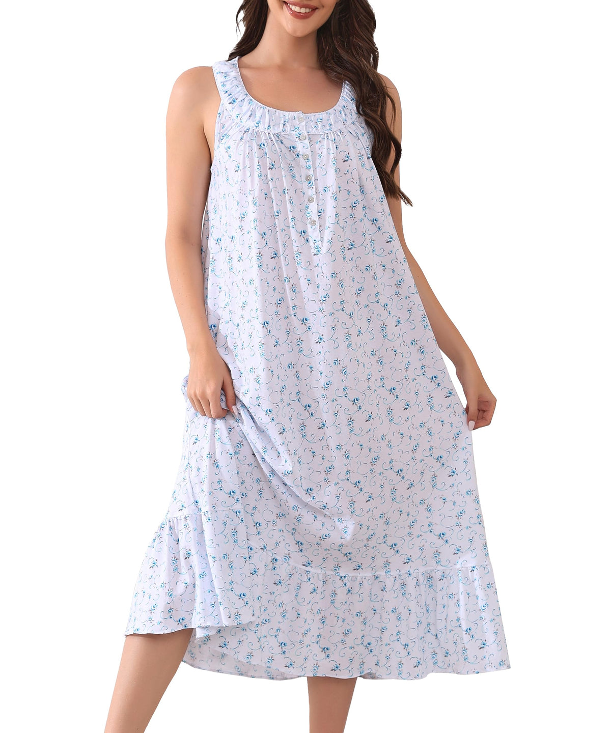 IZZY + TOBY 100% Cotton Nightgowns for Women Soft Ladies Gowns Sleepwear Long Sleeveless Nightgown