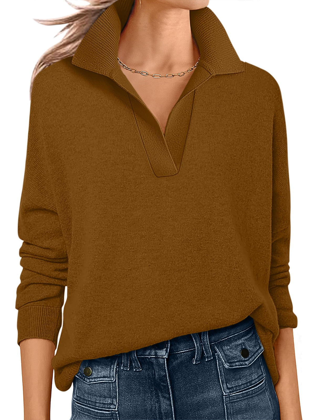 ANRABESS Women Polo V Neck Lightweight Fall Sweaters