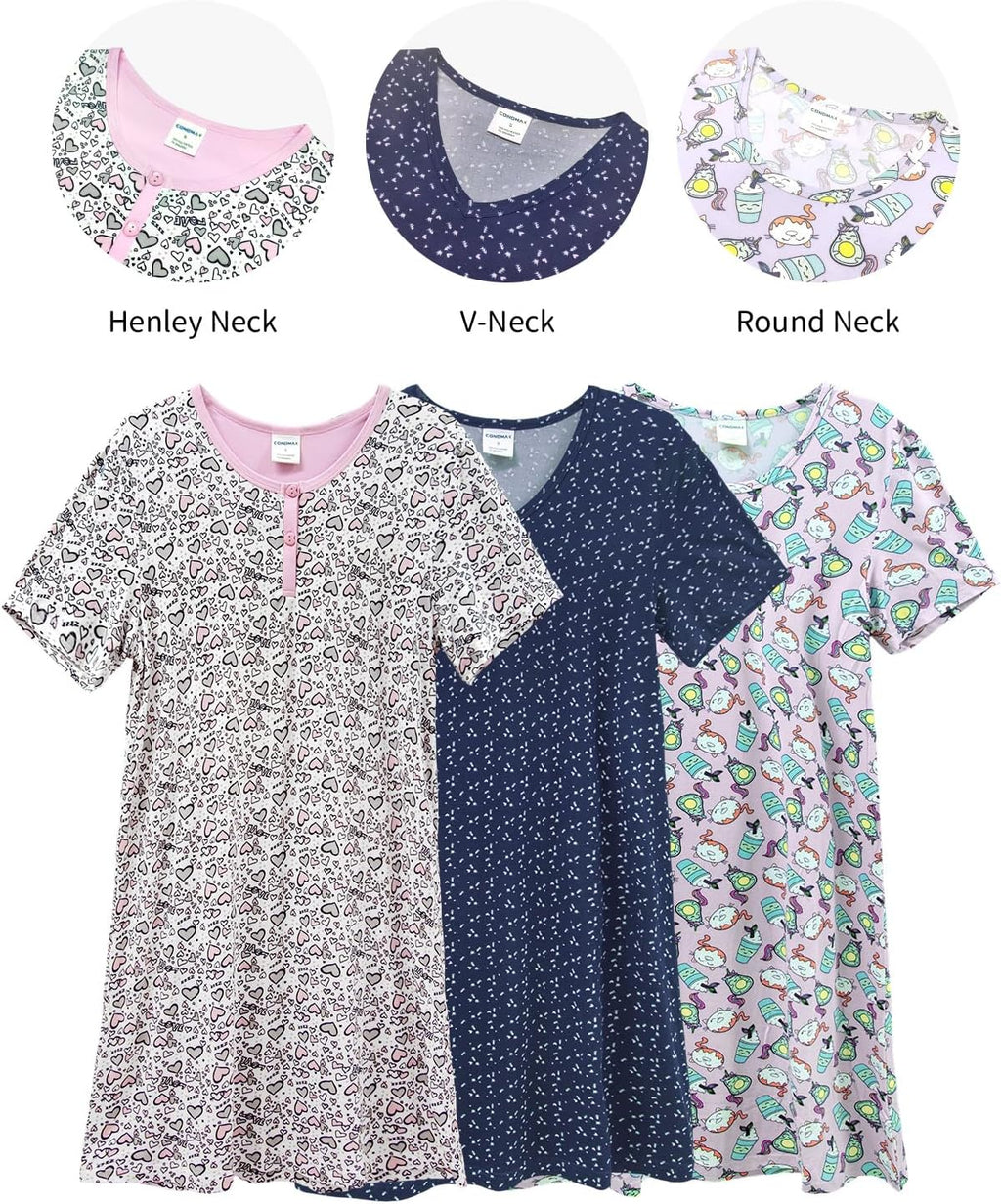 3 Pack Nightgowns for Women Summer Short Sleeve Night Gowns