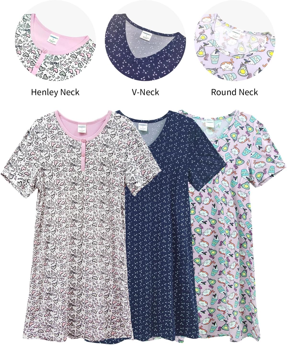 3 Pack Nightgowns for Women Summer Short Sleeve Night Gowns