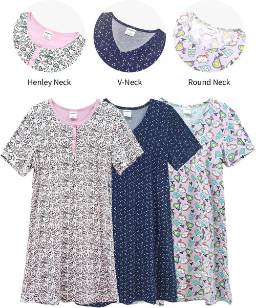 3 Pack Nightgowns for Women Summer Short Sleeve Night Gowns