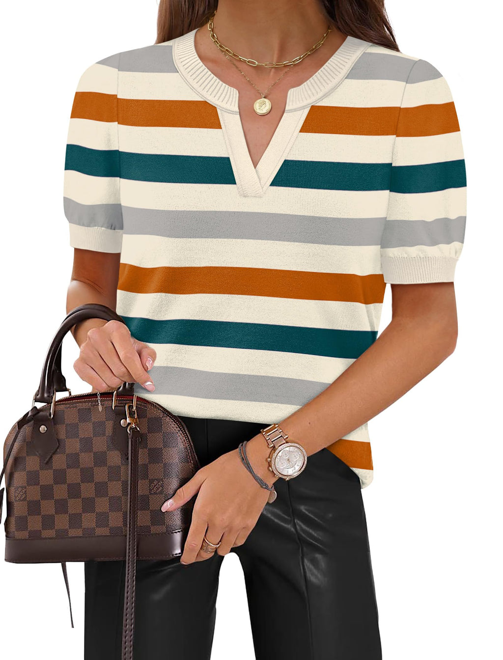 WIHOLL Short Sleeve Sweater Tops 2026 Spring Summer Trendy Knit Business Casual Essential V Neck Sweaters