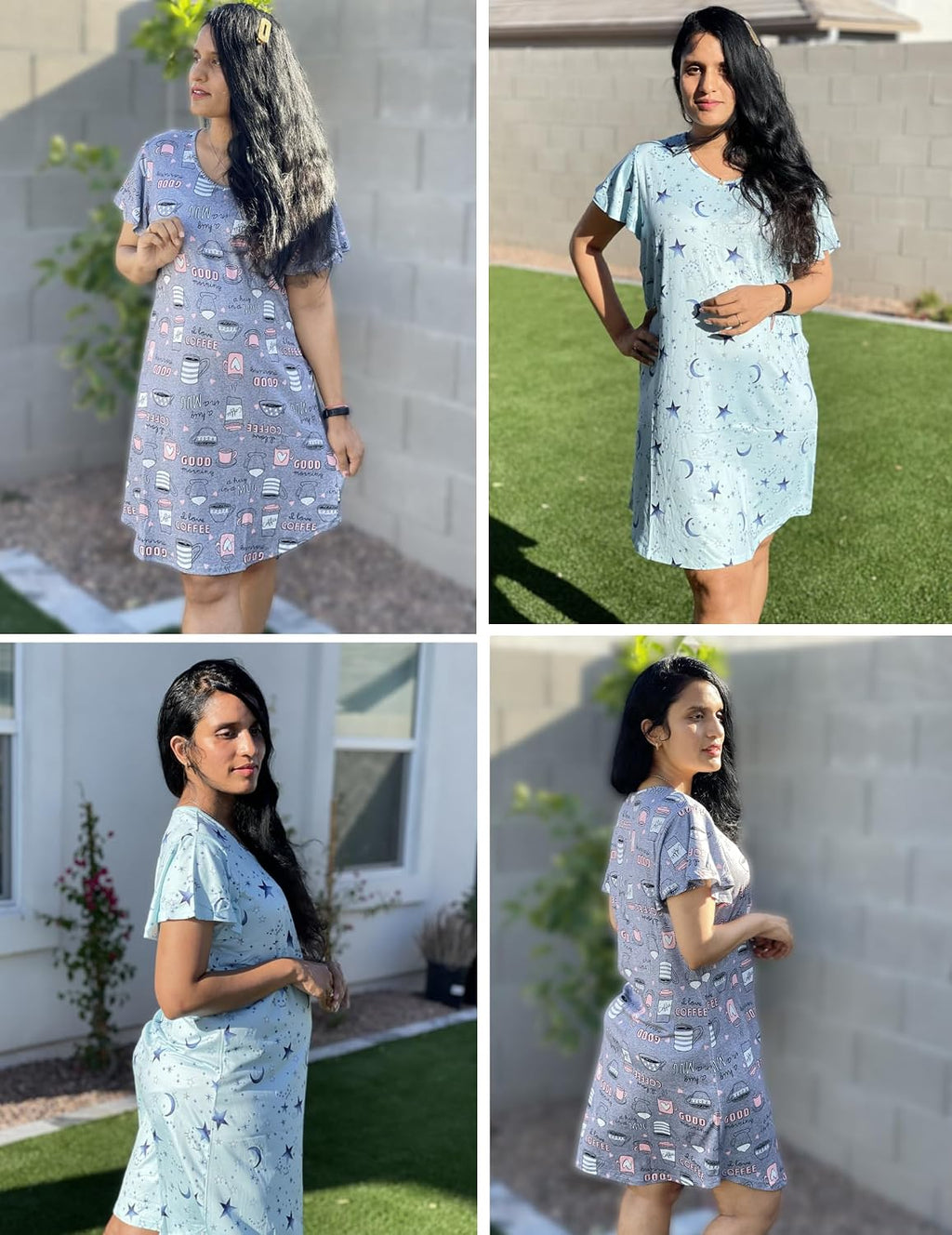 Ekouaer 2 Pack Nightgowns for Women Short Sleeve Nightshirt Soft Sleepdress