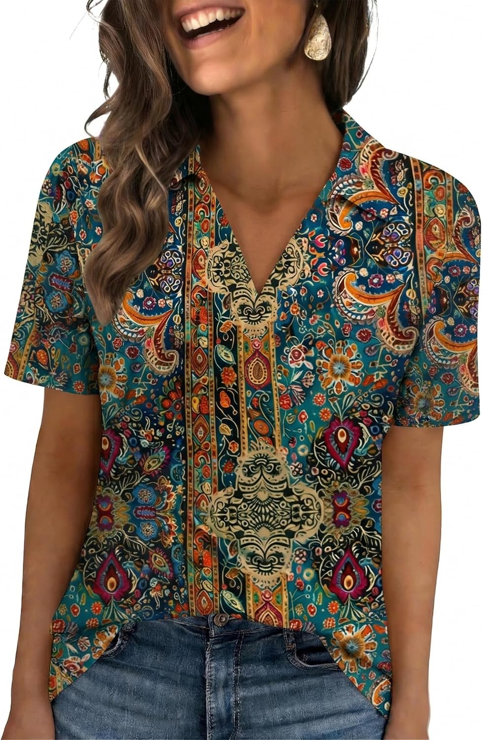 Womens Polo Shirts Short Sleeve V Neck Collared Business Summer Blouse Top