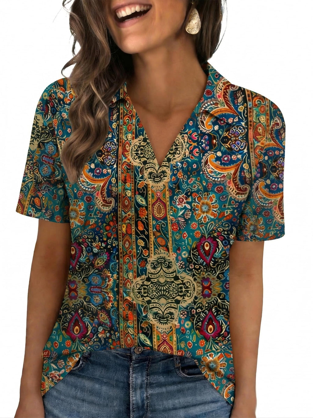 Womens Polo Shirts Short Sleeve V Neck Collared Business Summer Blouse Top