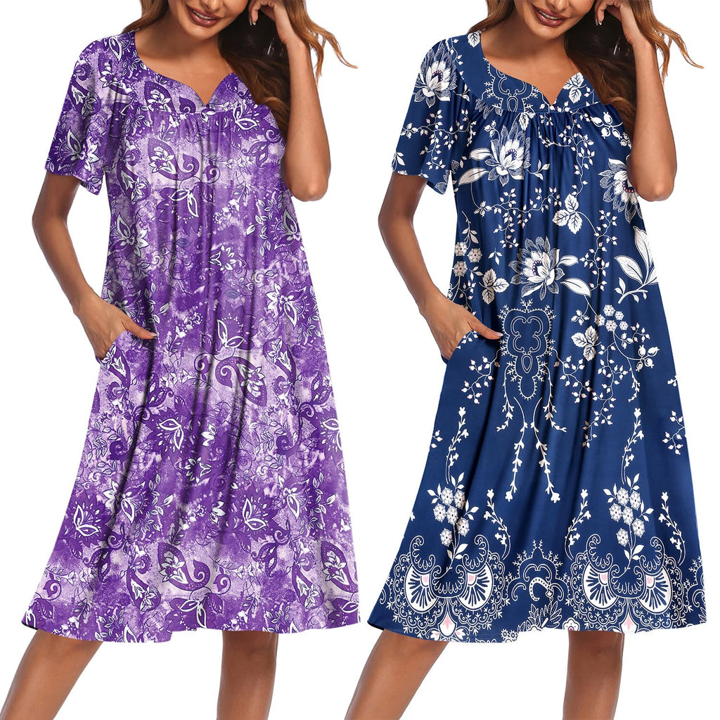 Ekouaer 2 Pack House Dresses for Women with Pockets Short Sleeve Moo Moos