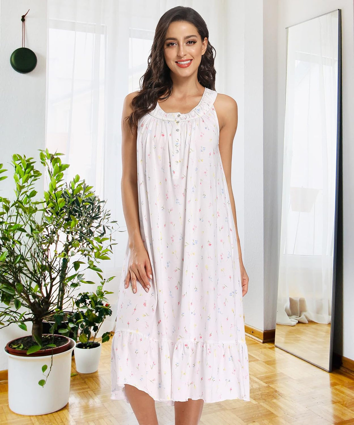 IZZY + TOBY 100% Cotton Nightgowns for Women Soft Ladies Gowns Sleepwear Long Sleeveless Nightgown