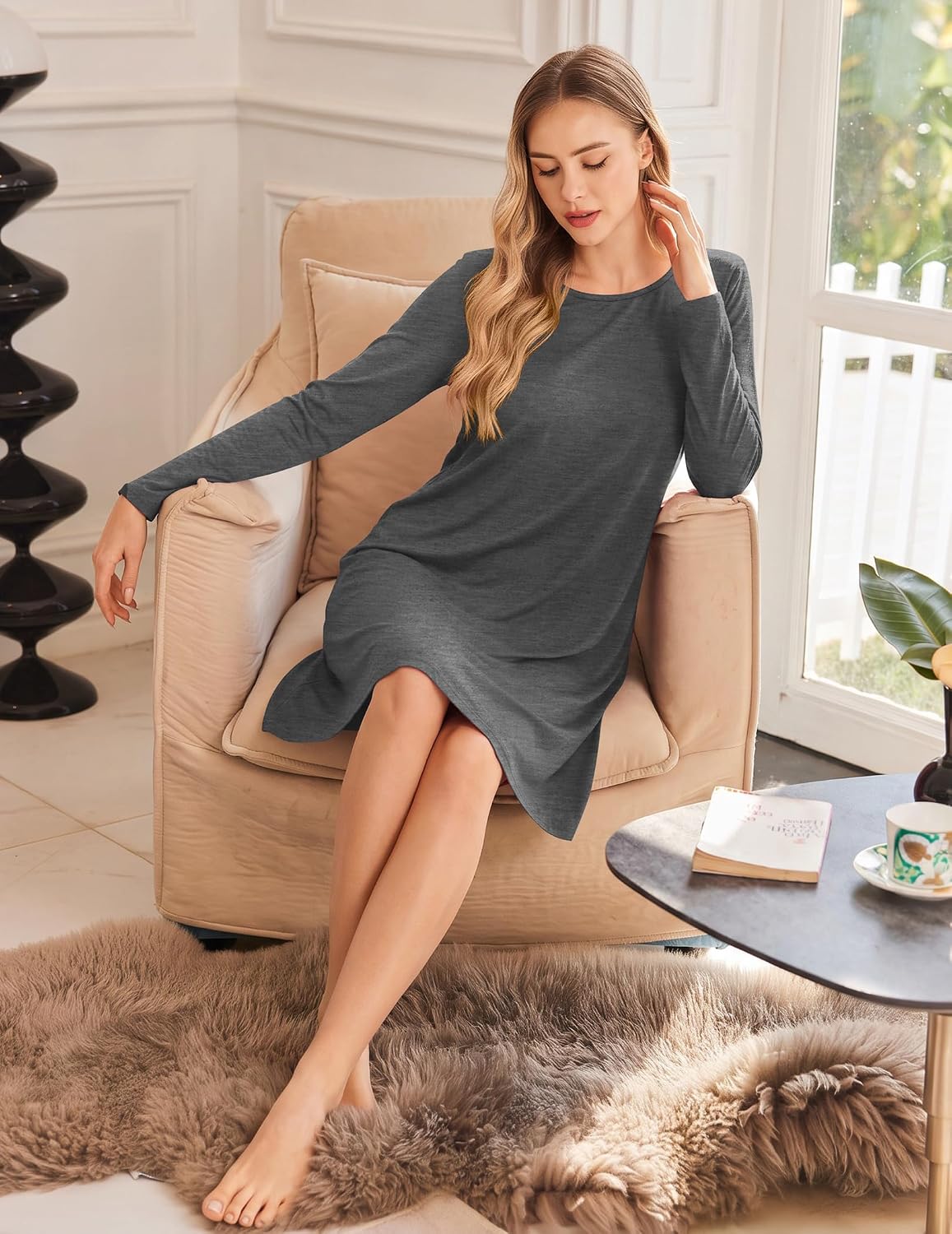 Ekouaer 3 Pack Nightgowns for Women Long Sleeve Sleepshirt Soft Nightshirt