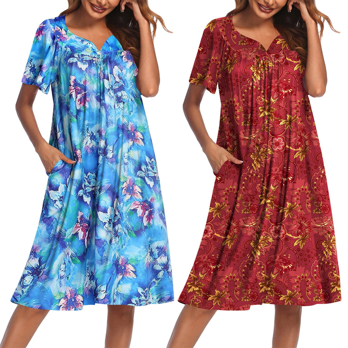 Ekouaer 2 Pack House Dresses for Women with Pockets Short Sleeve Moo Moos