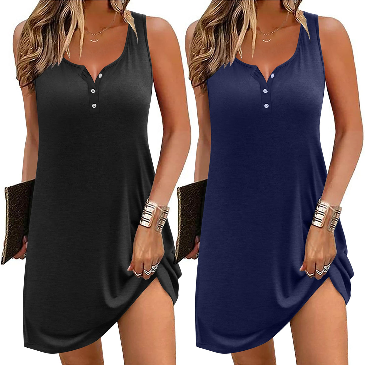 Ekouaer Tank Nightgowns for Women 2 Pack Sexy Night Gown Sleeveless Sleepwear Soft Sleep Dress Button Sleepshirt