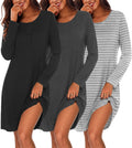 Ekouaer 3 Pack Nightgowns for Women Long Sleeve Sleepshirt Soft Nightshirt