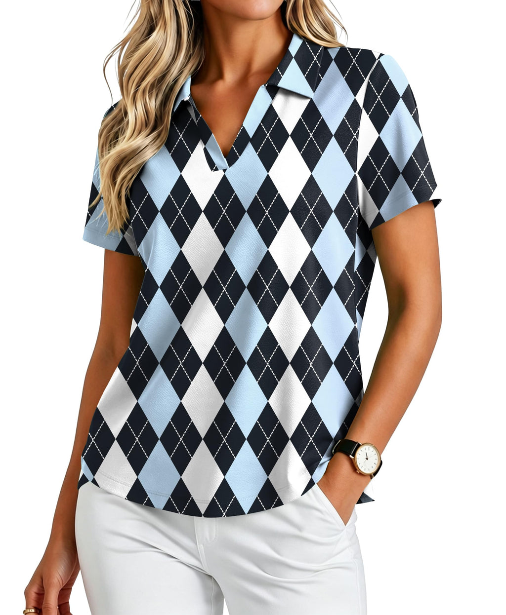 PINSPARK Womens Golf Shirt Short Sleeve Polos UPF 50+ Collared Tennis Tops