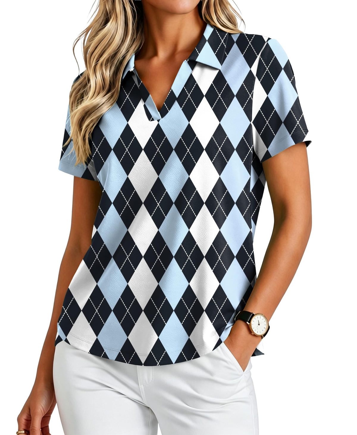 PINSPARK Womens Golf Shirt Short Sleeve Polos UPF 50+ Collared Tennis Tops