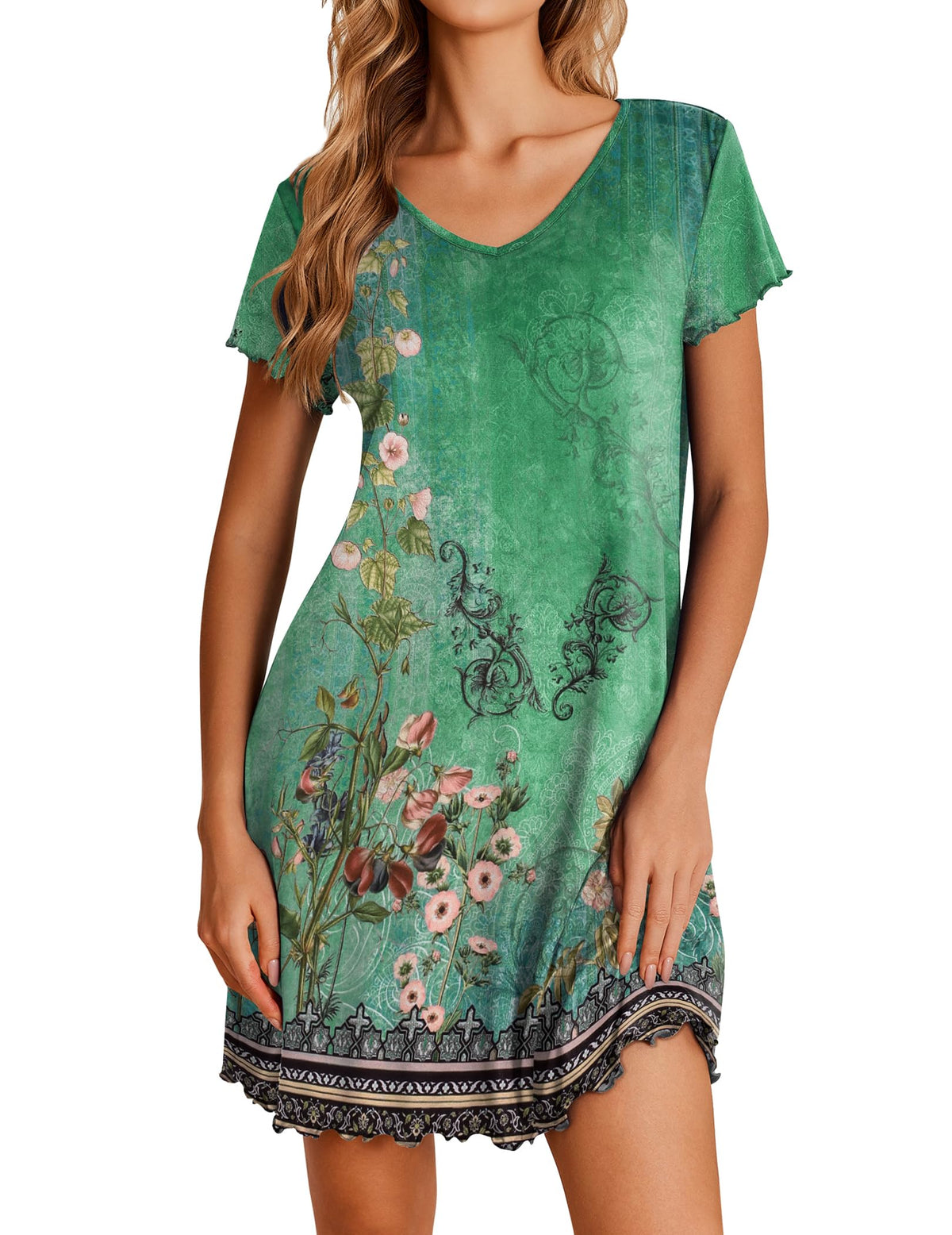 Ekouaer Womens Nightgown Short Sleeve Night Gowns Soft Ruffled Sleep Shirt