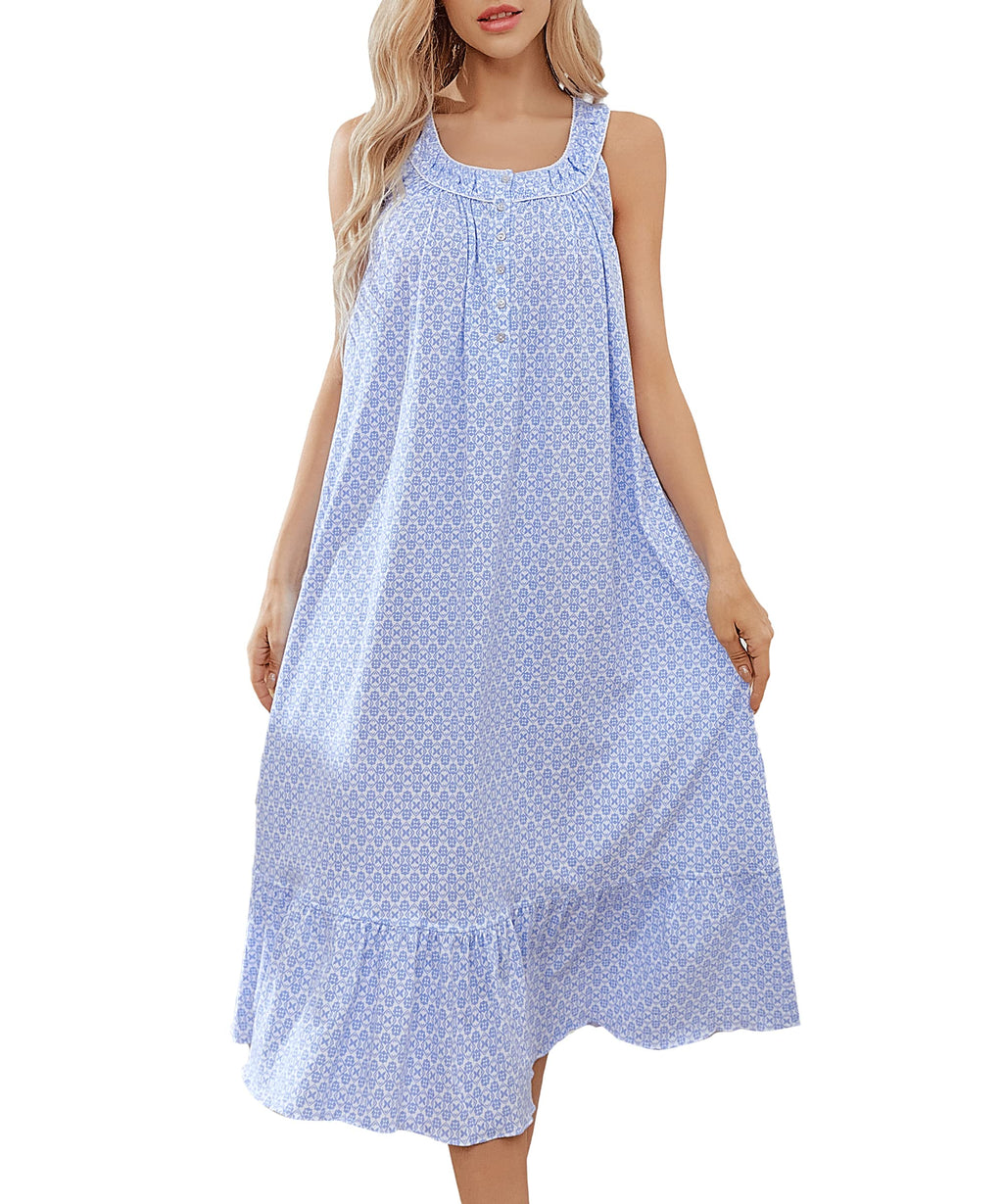 IZZY + TOBY 100% Cotton Nightgowns for Women Soft Ladies Gowns Sleepwear Long Sleeveless Nightgown