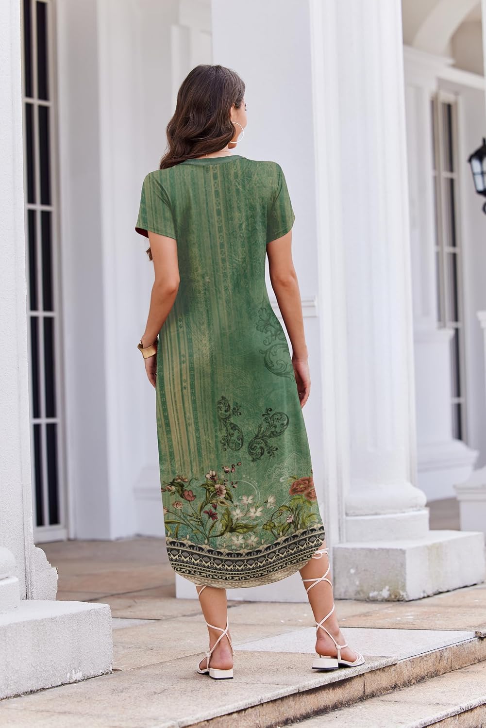 Ekouaer Long Nightgowns For Women Short Sleeve Midi Nightgown With Pockets