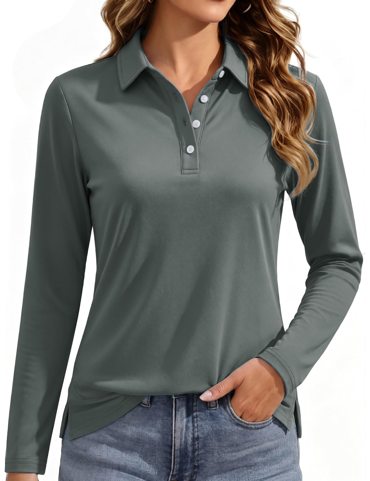MAGCOMSEN Long Sleeve Polo Shirts for Women Golf Tops with Collar Work