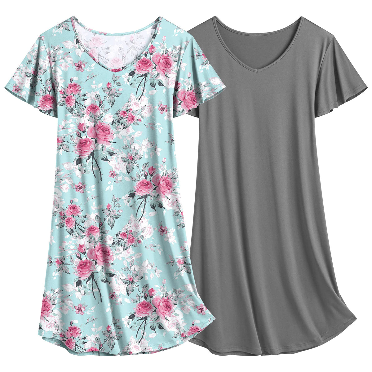 Ekouaer 2 Pack Nightgowns for Women Short Sleeve Nightshirt Soft Sleepdress