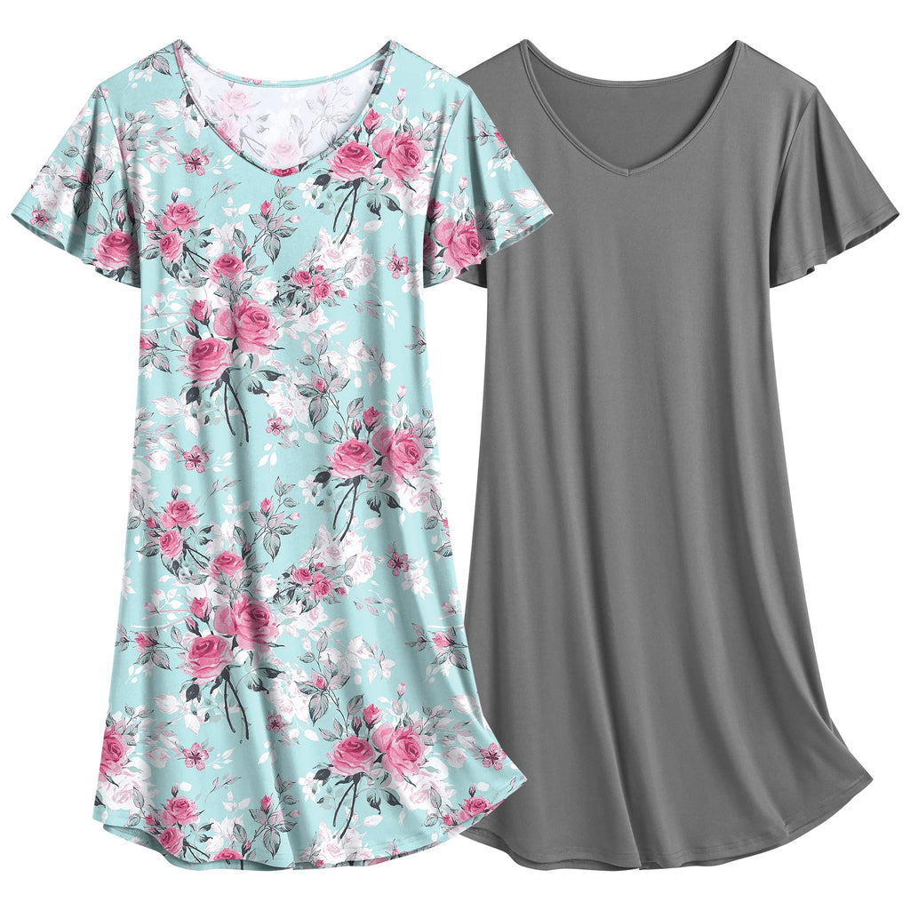 Ekouaer 2 Pack Nightgowns for Women Short Sleeve Nightshirt Soft Sleepdress