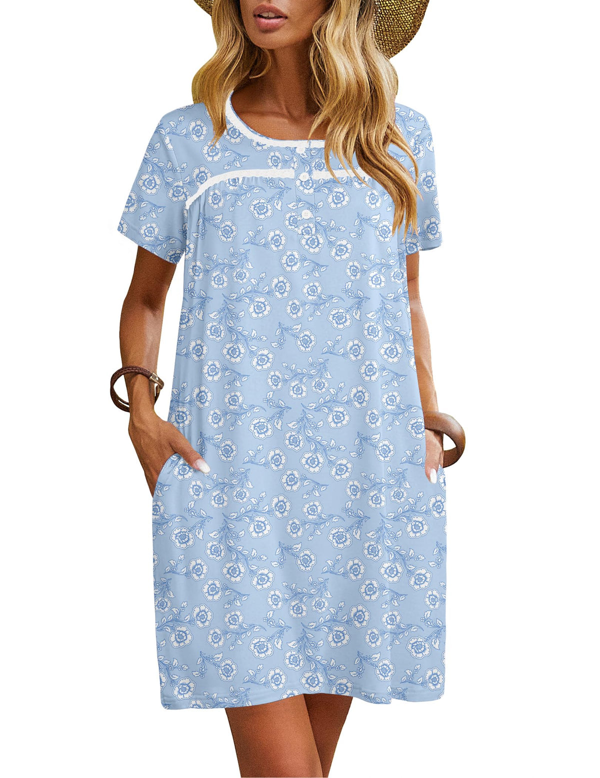 Ekouaer Women Nightgowns Short Sleeve Sleepwear Soft Nightshirt Pajamas