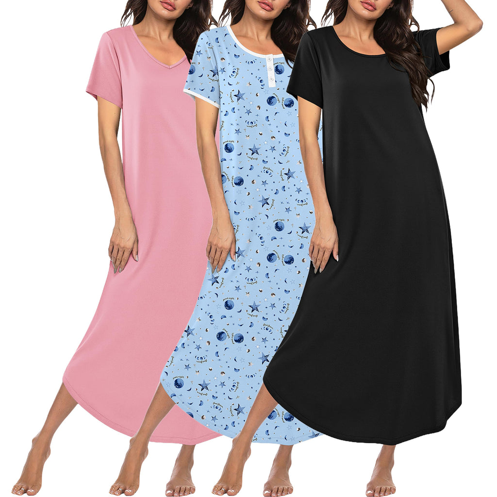 Ekouaer Long Nightgowns for Women 3 Pack Plus Size House Dress Soft Moo Moo