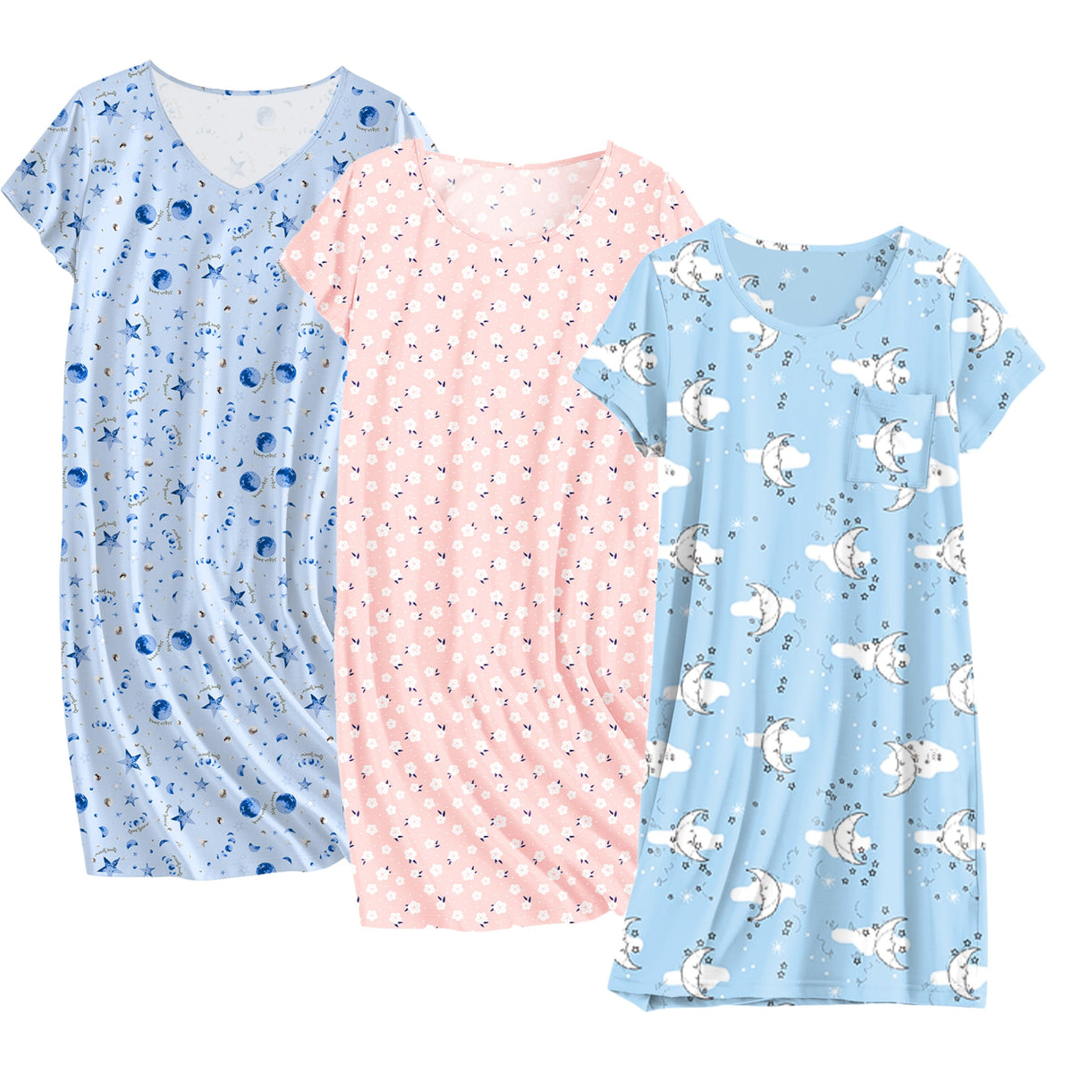 Ekouaer Cotton Nightgowns for Women 3 Pack Sleepshirts Tshirt Night Gown