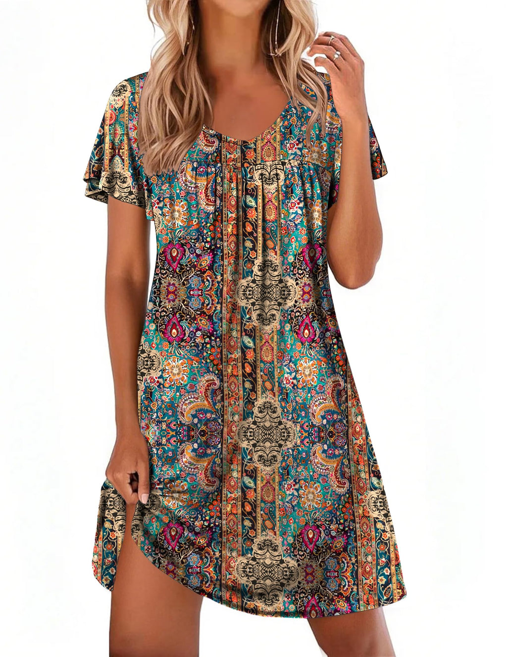 Ekouaer Nightgowns for Women Short Sleeve House Dress Pleated Night Gown