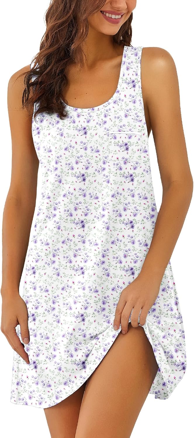 Ekouaer Nightgowns for Women Cotton Night Gown Tank Sleeveless Sleep Dress