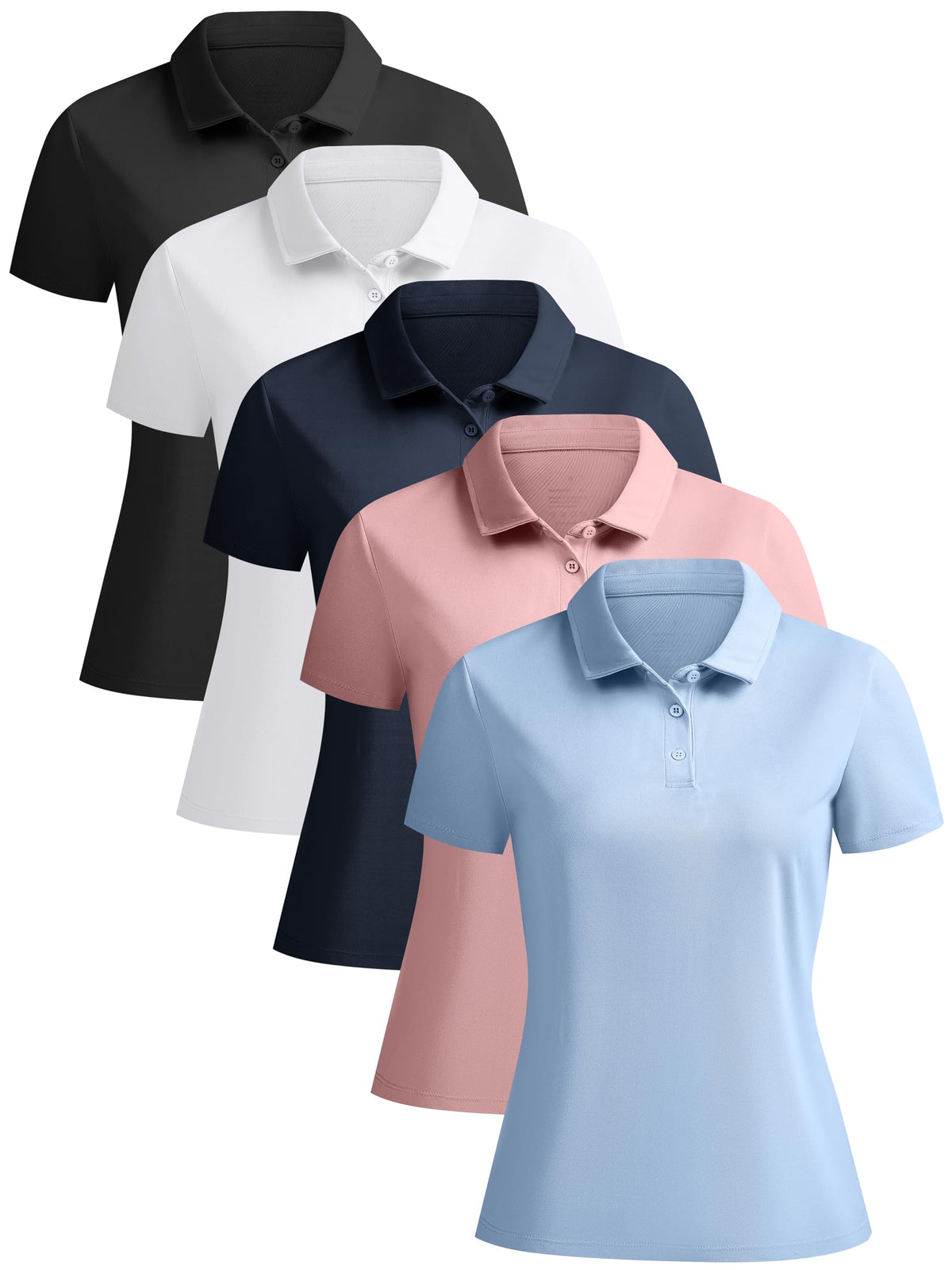 NebuKinex 5 Pack Women's Polo Shirts Short Sleeve Collared Tops for Work