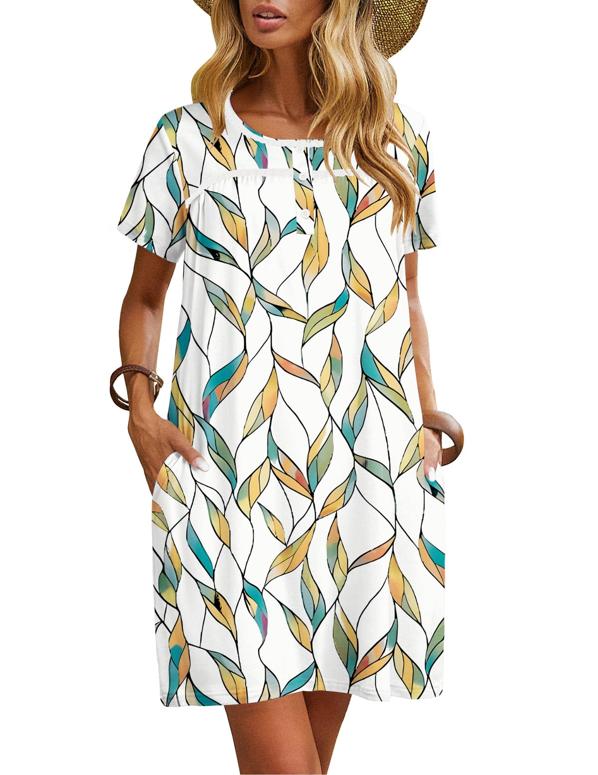 Ekouaer Women Nightgowns Short Sleeve Sleepwear Soft Nightshirt Pajamas