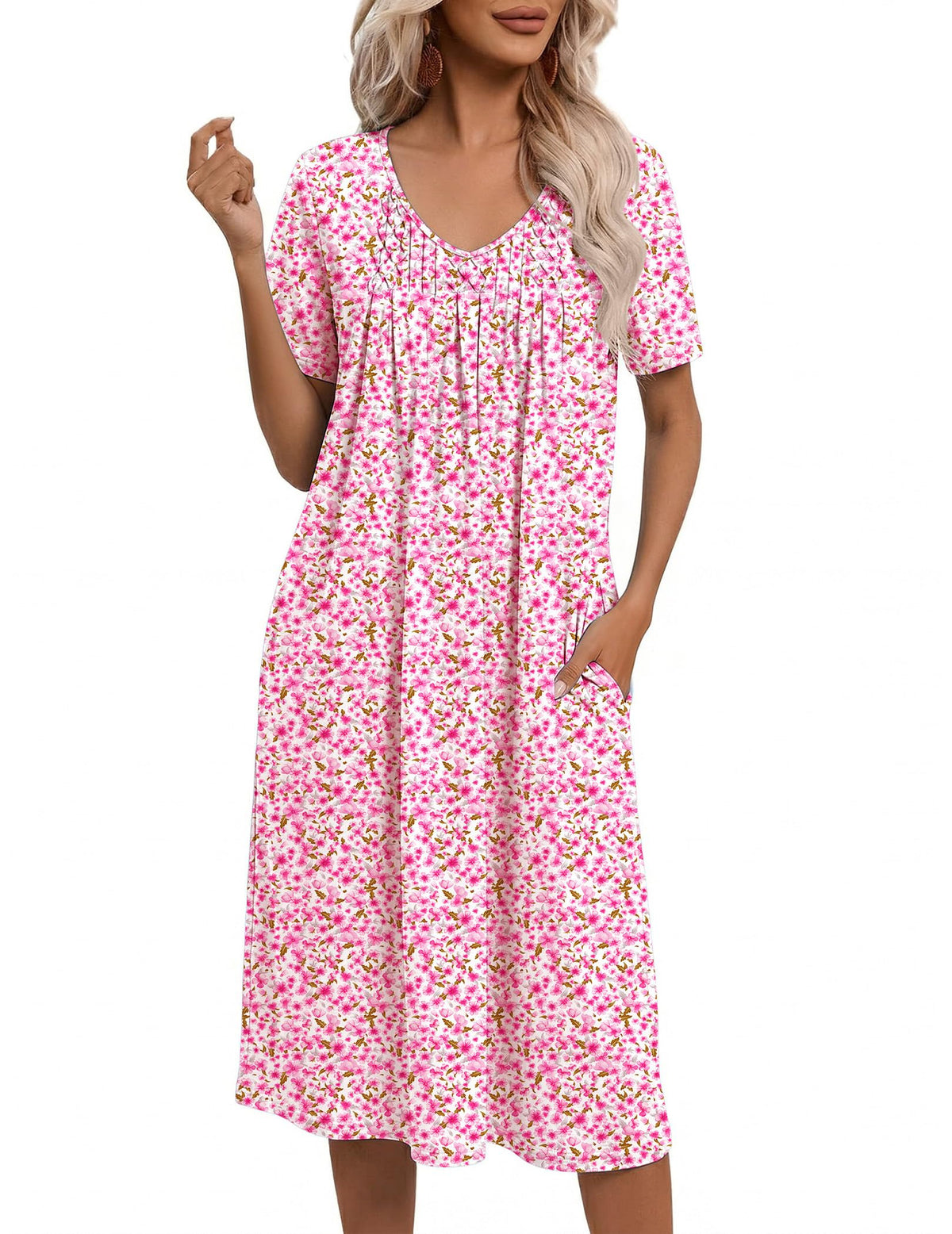 Ekouaer Nightgowns for Women with Pockets House Dress Pleated Night Gowns