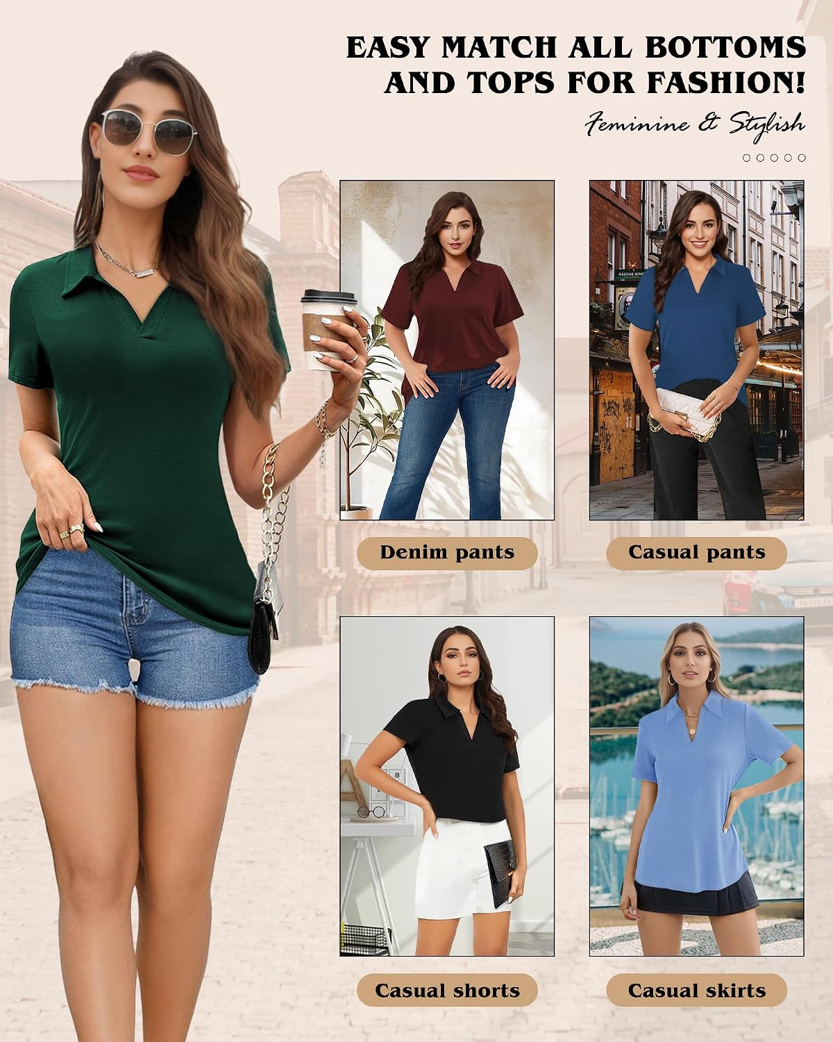Polo Shirts for Women, Navy Blue, L
