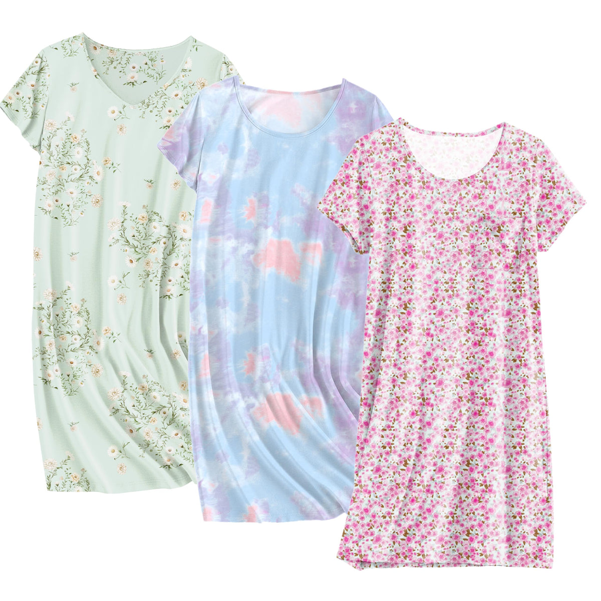Ekouaer Cotton Nightgowns for Women 3 Pack Sleepshirts Tshirt Night Gown
