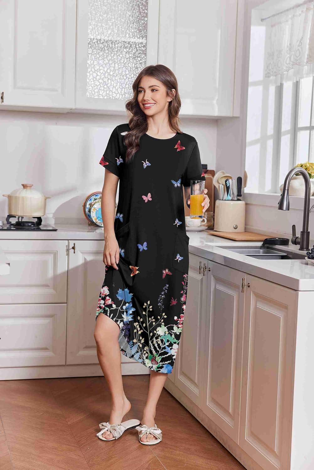 Ekouaer Long Nightgowns for Women Soft House Dress Plus Size Moo Moos