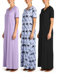 3 Pack Women's Maxi Long Nightgowns Short Sleeve Night Shirt PJ Sleep Dress
