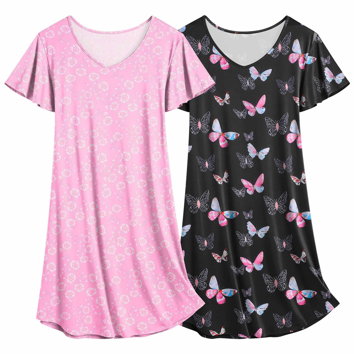 Ekouaer 2 Pack Nightgowns for Women Short Sleeve Nightshirt Soft Sleepdress