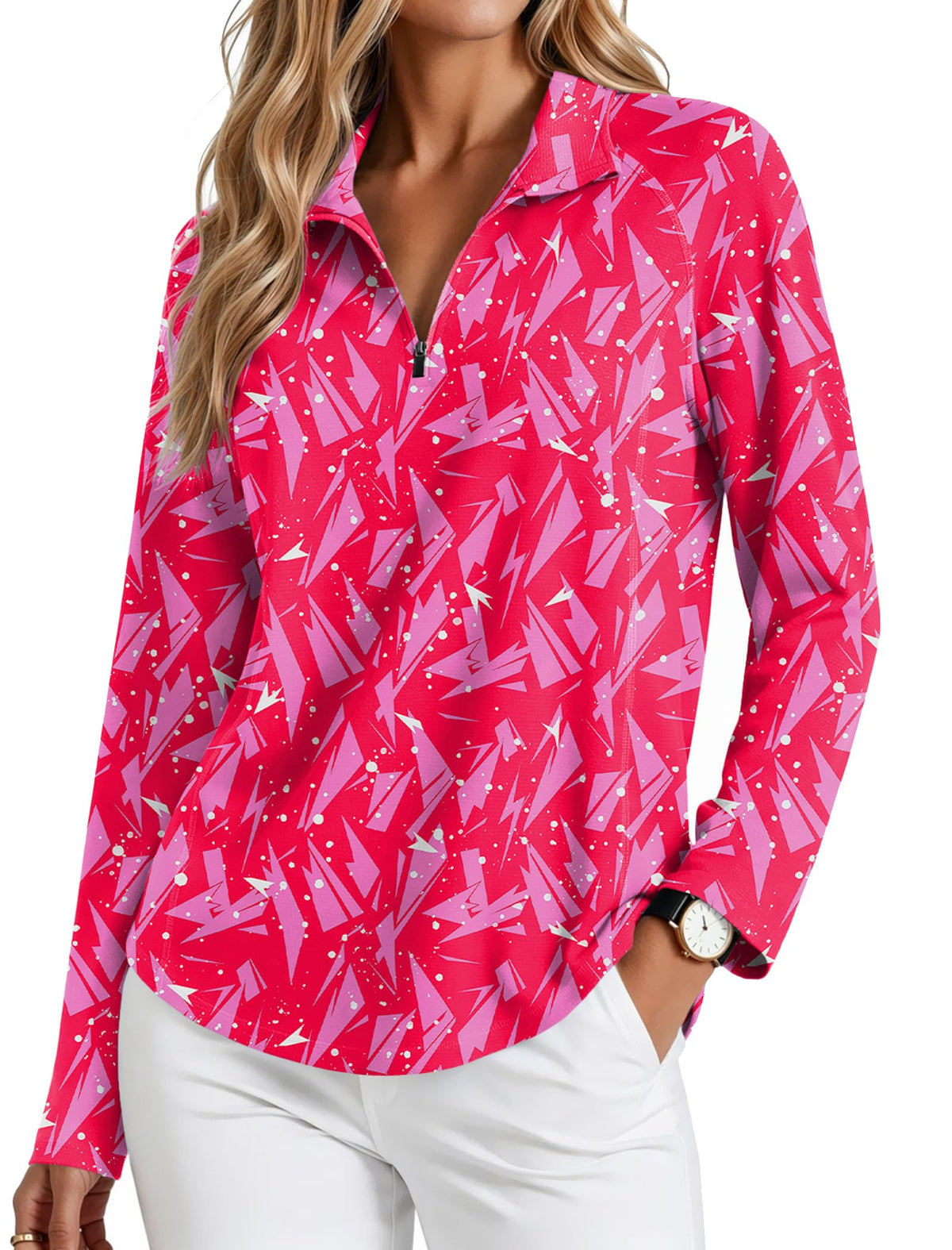 PINSPARK Womens Golf Shirt Long Sleeve Polo Shirts 1/4 Zip Tennis Hiking Tops UPF 50+ Workout Athletic Tee with Thumb Holes