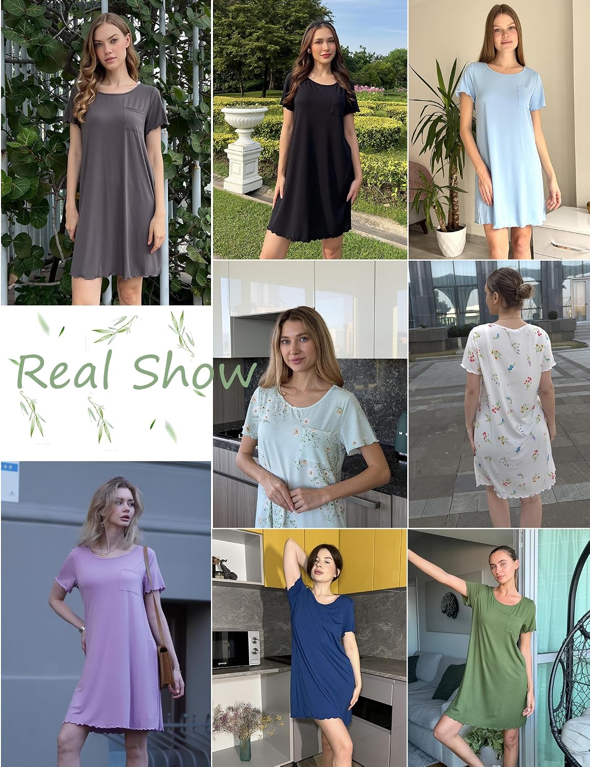 Ekouaer Bamboo Viscose Sleep Shirts for Women Short Sleeve Nightgowns