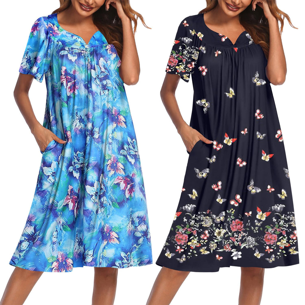 Ekouaer 2 Pack House Dresses for Women with Pockets Short Sleeve Moo Moos