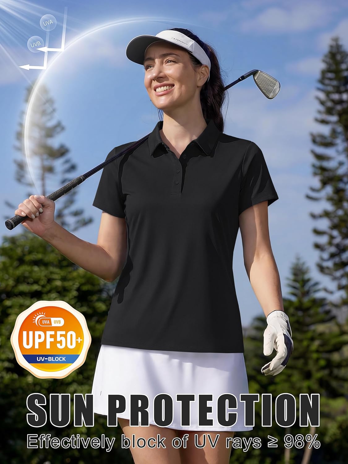 MAGCOMSEN Women's Polo Shirts UPF 50+ Short Sleeve Golf Shirt Quick Dry Sun Protection 4 Buttons Casual Work Collar Top