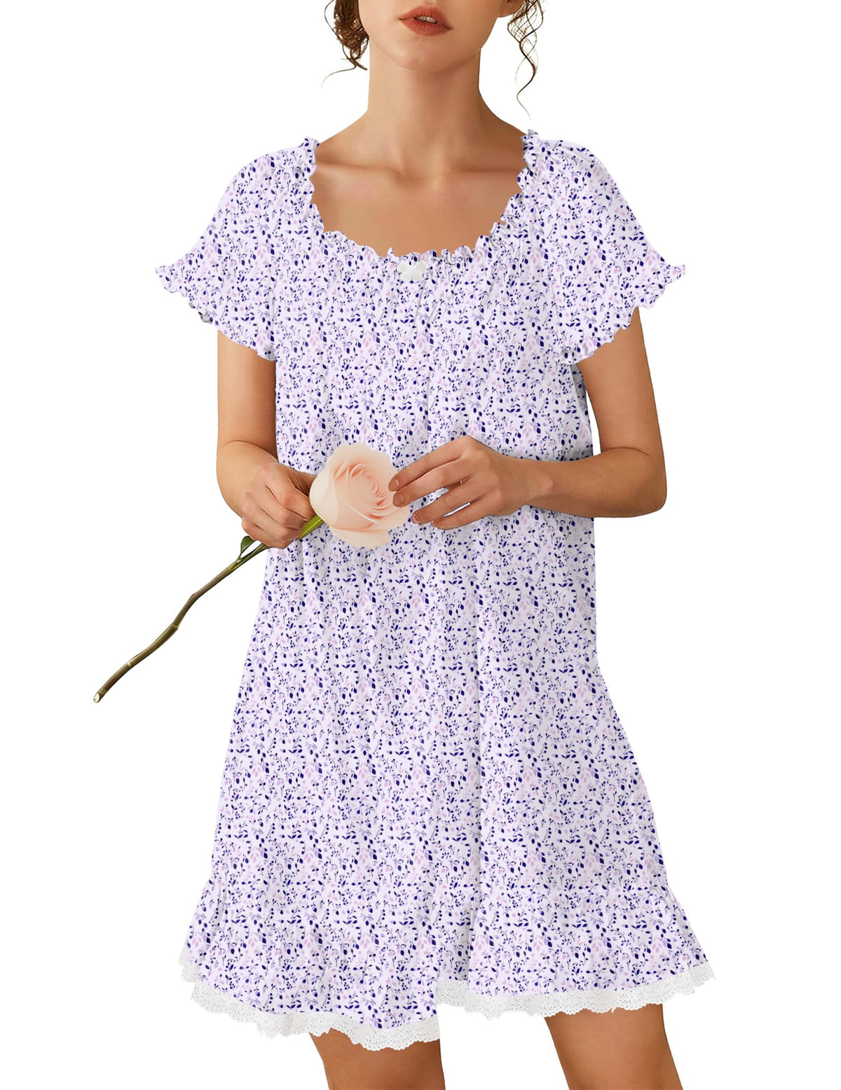 Ekouaer Cotton Nightgowns for Women Short Sleeve Victorian Night Gowns